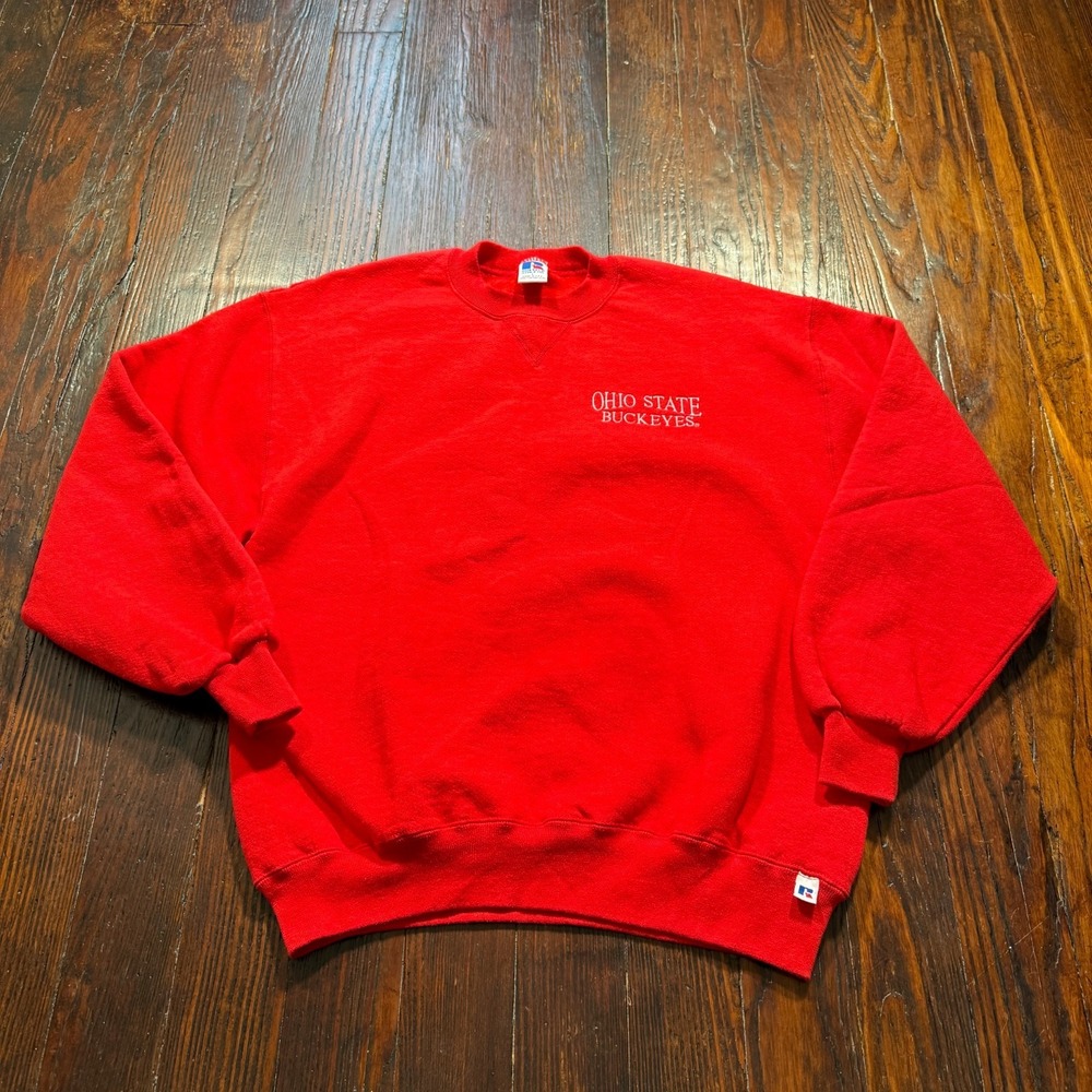 Vintage Russell Athletic Sweatshirt Mens L Red OSU Ohio‎ State Buckeyes USA 90s
